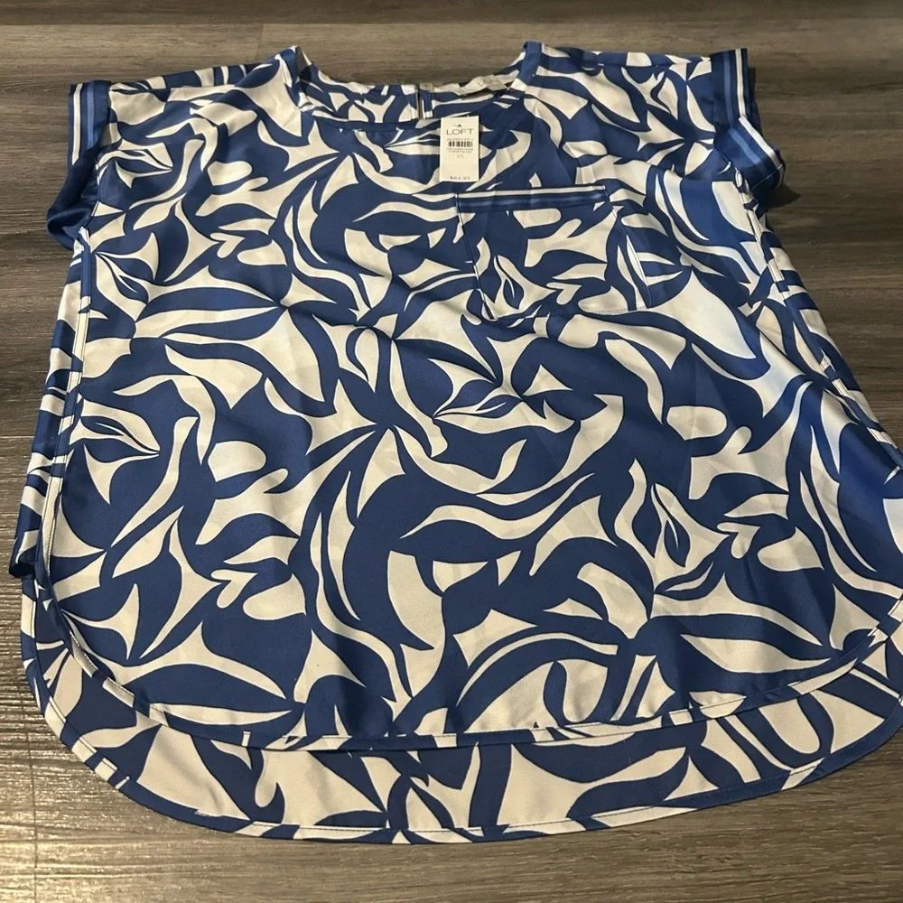 LOFT Navy and White Abstract Blouse